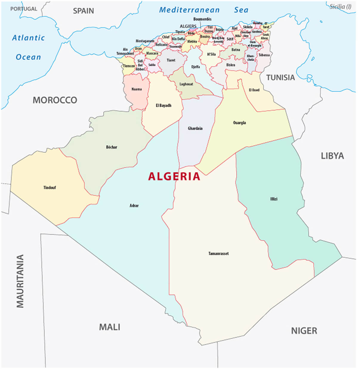 Algeria Administrative Map with Provinces
